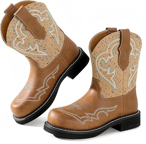 Western Cowboy Boots For Women Mid Calf Womens Western Boots Embroidered Design Rubber Outsole Slip-On Wide Toe Perfect For Pairing With Jeans & Skirts in Saudi Arabia