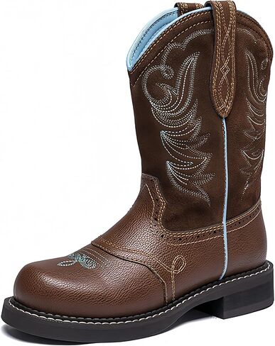 Western Cowboy Boots For Women Mid Calf Womens Western Boots Embroidered Design Rubber Outsole Slip-On Wide Toe Perfect For Pairing With Jeans & Skirts in Saudi Arabia