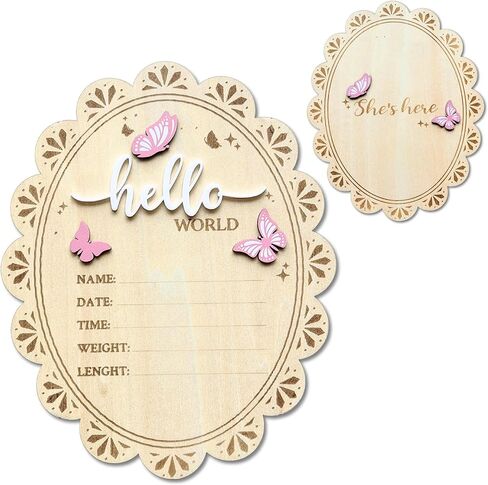 Baby Announcement Sign, Hello World Newborn Sign for Hospital, She’s Here Card, Wooden Newborn Photography Props Double-Sided, Birth Announcement Sign, Gifts baby Shower, Nursery Room Decoration (QR2) in Kuwait