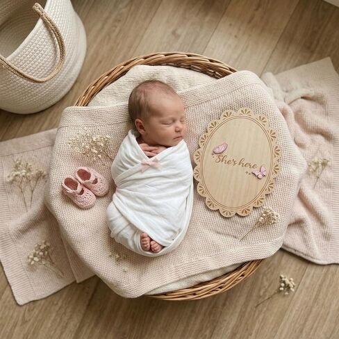 Baby Announcement Sign, Hello World Newborn Sign for Hospital, She’s Here Card, Wooden Newborn Photography Props Double-Sided, Birth Announcement Sign, Gifts baby Shower, Nursery Room Decoration (QR2) in Kuwait
