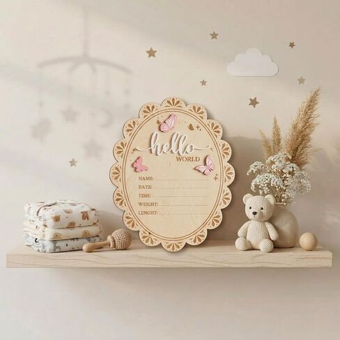Baby Announcement Sign, Hello World Newborn Sign for Hospital, She’s Here Card, Wooden Newborn Photography Props Double-Sided, Birth Announcement Sign, Gifts baby Shower, Nursery Room Decoration (QR2) in Kuwait
