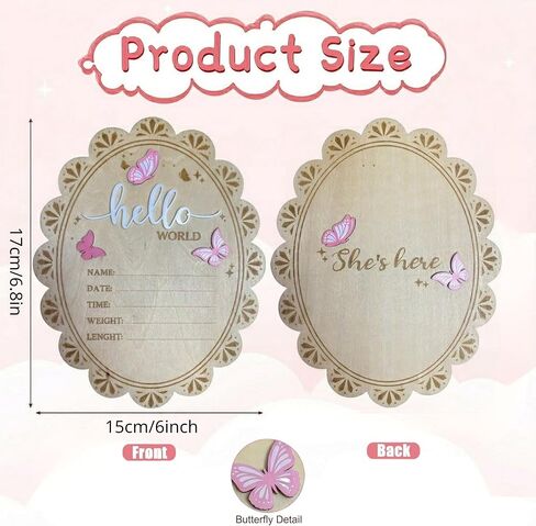 Baby Announcement Sign, Hello World Newborn Sign for Hospital, She’s Here Card, Wooden Newborn Photography Props Double-Sided, Birth Announcement Sign, Gifts baby Shower, Nursery Room Decoration (QR2) in Kuwait