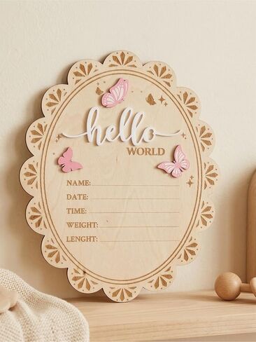 Baby Announcement Sign, Hello World Newborn Sign for Hospital, She’s Here Card, Wooden Newborn Photography Props Double-Sided, Birth Announcement Sign, Gifts baby Shower, Nursery Room Decoration (QR2) in Kuwait
