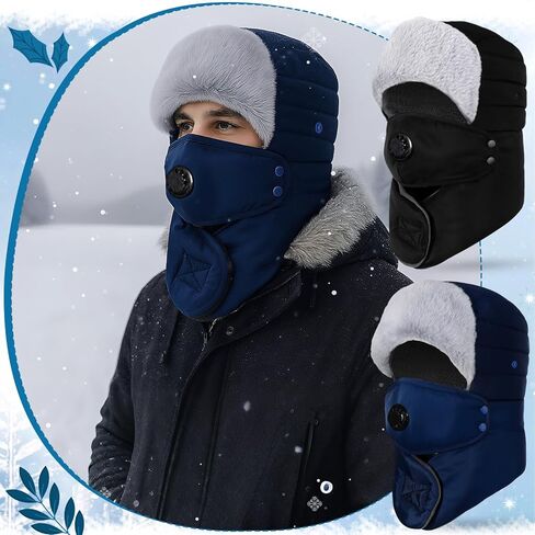2 Pcs Waterproof Winter Trappers for Men and Women Warm Winter Hat with Face Cover and Neck Protection Windproof in Saudi Arabia