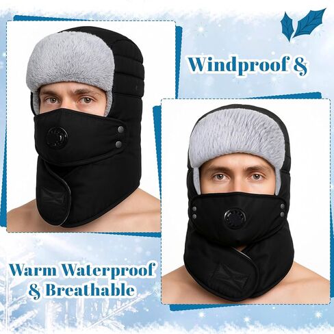 2 Pcs Waterproof Winter Trappers for Men and Women Warm Winter Hat with Face Cover and Neck Protection Windproof in Saudi Arabia