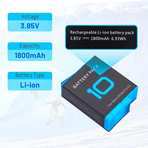عبوتان من بطاريات Hero 10 مع شاحن USB-C بقناتين، ملحق محمول سريع الطاقة متوافق تمامًا مع كاميرا Hero 12، Hero 11، Hero 10، Hero 9 Black Sport Action in Kuwait