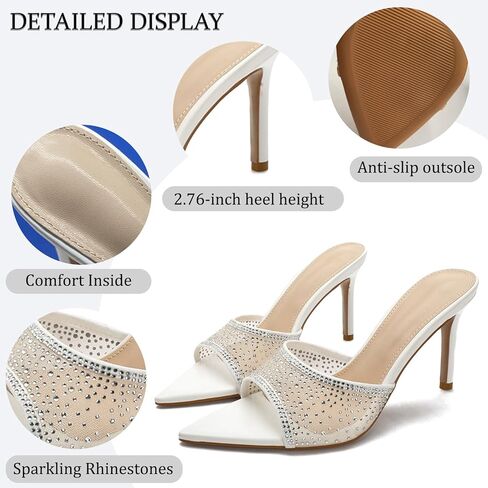 Women'S Mesh Rhinestones Pointed Open Toe Stiletto Sandals Fashion Sparkling Slip On Sexy Slingback Kitten Heel Slide Sandals For Party Prom Backless Dress Slipper Shoe in Saudi Arabia