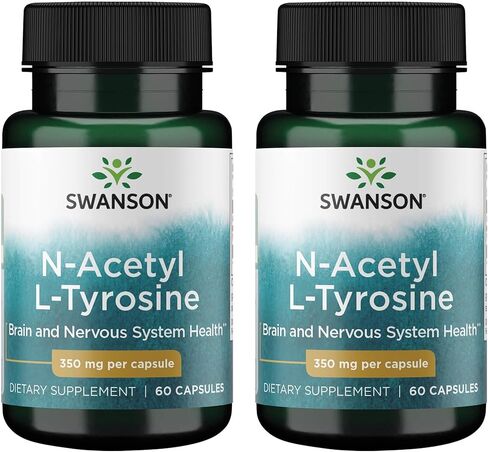 Swanson N -acetyl L -Tyrosine - مكملات الأحماض الأمينية التي تدعم صحة الدماغ الشاملة ووظيفة الجهاز العصبي المركزي - تعزز الحالة المزاجية والصحة المعرفية - (60 كبسولة ، 350 ملغ لكل منهما) (2 حزمة) in Saudi Arabia