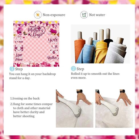 Happy Mother's Day Backdrop Pink Mothers Day Photography Background for Women Thanks Mother Mom's Birthday Party Decorations Banner Photo Booth Props (70X70 inch (6x6FT)) in Saudi Arabia