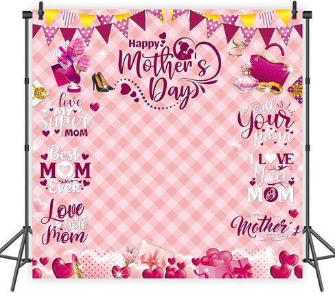 Happy Mother's Day Backdrop Pink Mothers Day Photography Background for Women Thanks Mother Mom's Birthday Party Decorations Banner Photo Booth Props (70X70 inch (6x6FT)) in Saudi Arabia