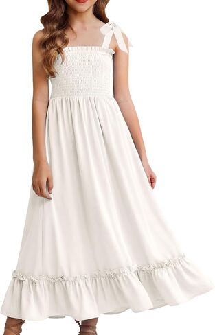 Arshiner Girls Summer Dress Boho Beach Casual Smocked Maxi Dresses in Saudi Arabia