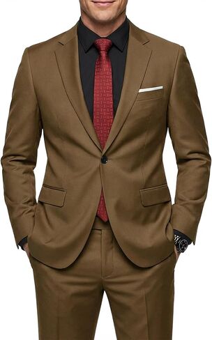 Hihawk 2 Piece Men's Slim Fit Suit, One Button Jacket and Pants with Tie, Blazer Trousers Set for Weddings Proms in Saudi Arabia