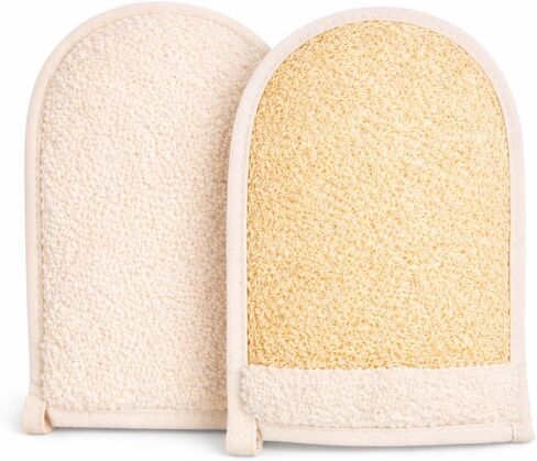 EUROPEAN M6 Loofah Exfoliating Body Scrubber - Dual Side Big Size Exfoliator Bath Sponge Glove, Natural Organic Large Luffa for Women and Men Deep Exfoliation Loofa Wash Mitt Fit Perfect in Your Hand in Saudi Arabia