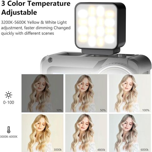 GOWENIC Portable LED Video Light, Magnetized Rechargeable Camera Light with 3 Adjustable Color Temperatures 3000K 4000K 6000K, for Action 6 in Kuwait