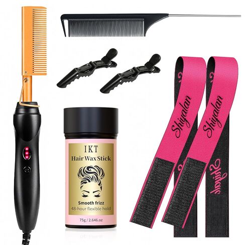 Hot Comb Set 7Pcs, Electric Hair Straightener Pressing Comb for Black Hair, Hot Comb Set with Wig Wax Stick, Lace Band, Rat Tail Comb ＆Salon Clips in Saudi Arabia