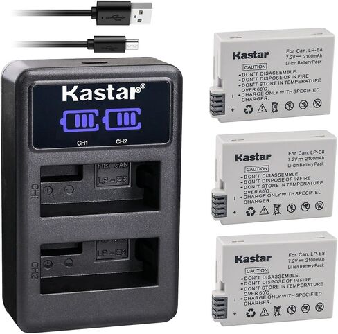 شاحن بطارية USB Kastar LP-E8 LED2 متوافق مع بطارية Canon LP-E8 LPE8، شاحن Canon LC-E8 LC-E8E، مقبض كاميرا Canon BG-E8 in Kuwait