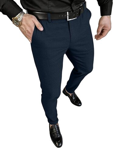 JEMLDL Men's Waffle Slim Fit Dress Pants Lightweight Breathable Casual Pants Skinny Slacks with Expandable Waist in Saudi Arabia