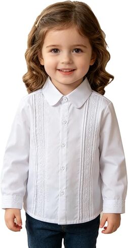Girls' Long Sleeve Peter Pan Collar Shirt Girls School Uniform Shirts in Kuwait