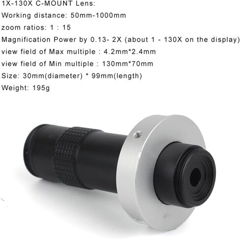 LIAMOS Industrial Microscope 5X-130X C-Mount Lens Large Field of View High Working Distance Monocular Video Magnifying Glass,High Reliability in Saudi Arabia