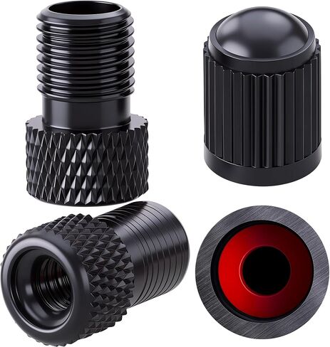 2pcs Presta Valve Adapter ، الألومنيوم تحويل بريستا إلى محول Schrader ، وتضخيم الإطارات باستخدام مضخة قياسية أو ضاغط الهواء للدراجات ، 2 × قبعات صمام الإطارات الأسود (نمط الحبوب الشبكي ، الأسود) in Kuwait