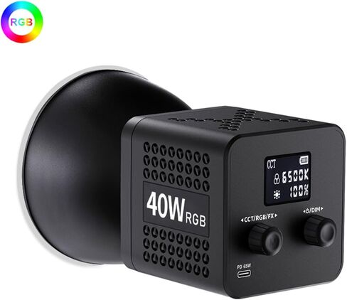ضوء فيديو RGB COB بقدرة 40 وات، ضوء تعبئة محمول باليد، CCT 2500K-6500K قابل للتعديل مع بطارية 3400 مللي أمبير في الساعة، 20 وضعًا للمشهد، شحن سريع من النوع C، مثالي للتصوير الفوتوغرافي ومدونات الفيديو in Kuwait