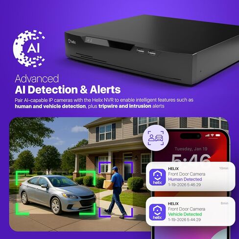 Helix 4K 8CH AI NVR (8-Port PoE)، Smart NVR، الكشف عن الإنسان والكشف عن المركبات - يدعم 8 × 4K كاميرات IP، يدعم 1 × 8 تيرابايت HDD (غير متضمن) HLX-NV3808E in Kuwait