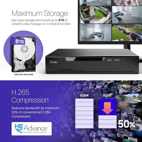 Helix 4K 8CH AI NVR (8-Port PoE)، Smart NVR، الكشف عن الإنسان والكشف عن المركبات - يدعم 8 × 4K كاميرات IP، يدعم 1 × 8 تيرابايت HDD (غير متضمن) HLX-NV3808E in Kuwait