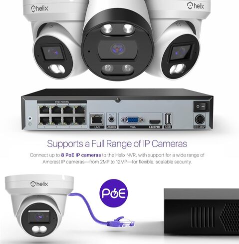 Helix 4K 8CH AI NVR (8-Port PoE)، Smart NVR، الكشف عن الإنسان والكشف عن المركبات - يدعم 8 × 4K كاميرات IP، يدعم 1 × 8 تيرابايت HDD (غير متضمن) HLX-NV3808E in Kuwait