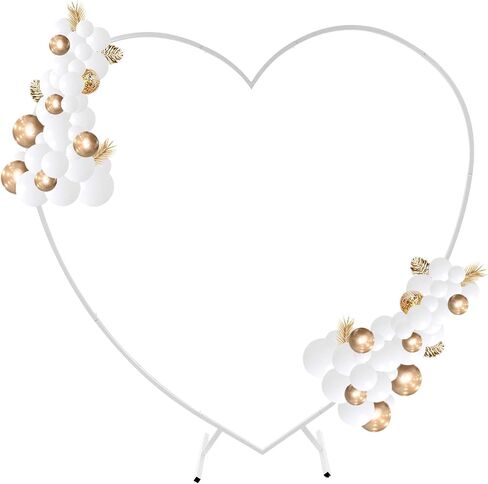 Heart Wedding Arch Stand, 6.89FT Metal Heart Shaped Balloon Arch Frame with Base, Wedding Backdrop Stand for Proposal, Engagement, Valentine's Day, Birthday Party Decoration (White) in Kuwait