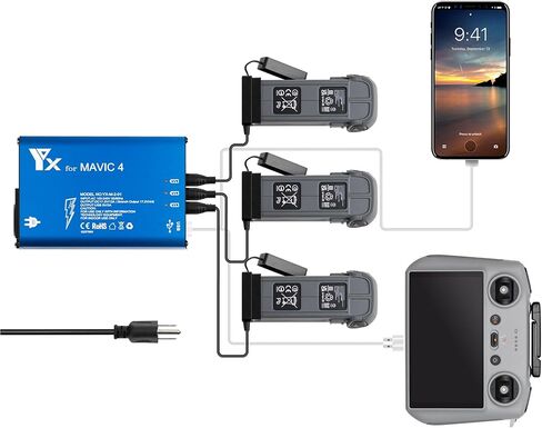 شاحن بطارية متوافق مع DJI Mavic 4 Pro، Mavic 4 pro 5 في 1، مركز شحن ذكي سريع للبطارية، محطة شحن سريعة مع منفذ USB، شاحن طائرة بدون طيار محمول لـ Mavic 4 Pro in Kuwait