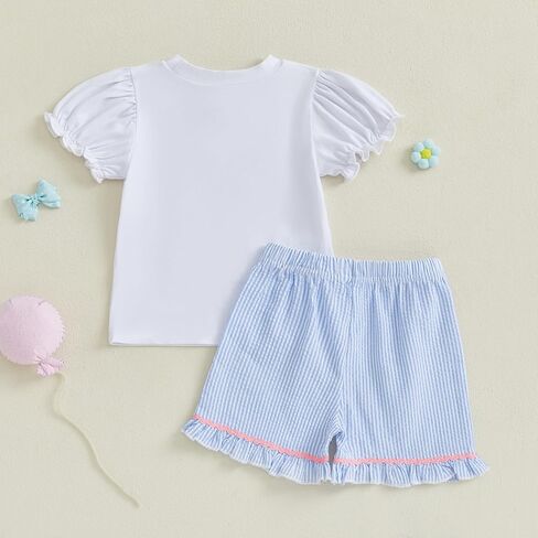 Toddler Baby Girl Summer Clothes Bow Castle Print Short Sleeve T-Shirt Top Plaid Ruffle Shorts Set 2Pcs Outfit in Saudi Arabia