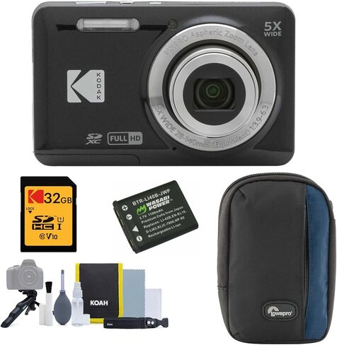 حزمة كاميرا رقمية Kodak PIXPRO FZ55 صديقة للتكبير (أسود) مع بطاقة SD سعة 32 جيجابايت ومجموعة تنظيف التصوير الفوتوغرافي وحقيبة الكاميرا وبطارية طاقة لـ LB-012 (5 عناصر) in Kuwait
