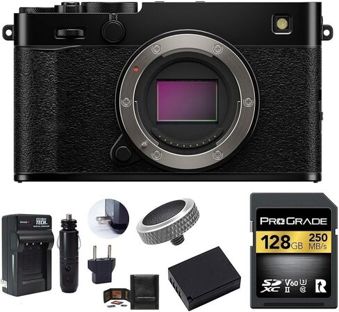 هيكل كاميرا FUJIFILM X-E5 بدون مرآة، يتضمن: بطاقة ذاكرة ProGrade Digital 128GB UHS-II SDXC، بطارية احتياطية والمزيد (6 عناصر) (أسود) in Kuwait