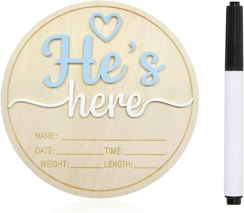 Baby Announcement Sign, Wooden She's here Newborn Signs, ​5.9 Inch Birth Announcement Sign, Gender Reveal Signs, She's here Decoration, Welcome Newborn Arrival To World in Saudi Arabia