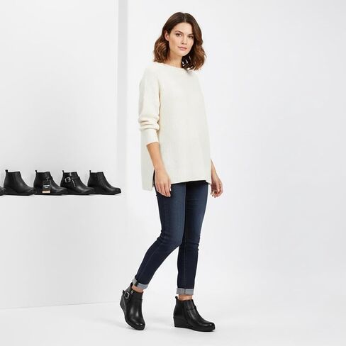 Women's Faux Leather Wedge Ankle Boots Fashion Round Toe Booties with Side Zipper Decorative Buckle Comfortable All-Day Footwear for Daily Casual Wear in Saudi Arabia