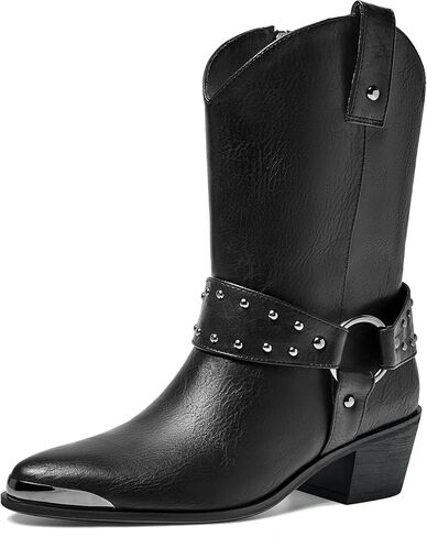 ErikenUrben Women Harness Cowboy Boots Pointed Toe Western Boots Zip in Saudi Arabia