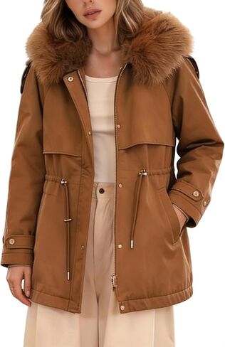 Women's Long Winter Parka Coat Warm Thicken Sherpa Lined Full - Faux Fur Hood Adjustable Drawstring Outerwear in Saudi Arabia