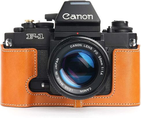 حافظة F-1، حافظة نصف كاميرا مصنوعة يدويًا من الجلد الطبيعي الأصلي من BolinUS لكاميرا Canon F-1 الجديدة مع حزام يد (قهوة) in Kuwait