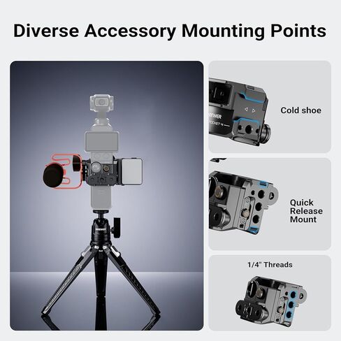 NEEWER Pocket 4 Cage، جهاز فيديو كاميرا Gimbal واقٍ مع محول تثبيت الحذاء البارد وخيوط 1/4 بوصة لملحقات التصوير الفوتوغرافي لكاميرا الحركة، متوافق مع DJI Osmo Pocket 4 فقط، AC069 in Kuwait
