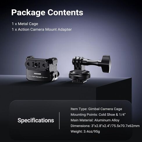 NEEWER Pocket 4 Cage، جهاز فيديو كاميرا Gimbal واقٍ مع محول تثبيت الحذاء البارد وخيوط 1/4 بوصة لملحقات التصوير الفوتوغرافي لكاميرا الحركة، متوافق مع DJI Osmo Pocket 4 فقط، AC069 in Kuwait