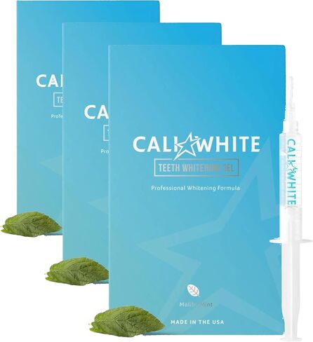 Cali White Teeth Whitening Gel Refills, 35% Carbamide Peroxide, Natural, Vegan, Organic Whitener for Sensitive Tooth Bleach, Gels Made in USA, 3X 5mL Syringes, Use with UV or LED Light & Trays in Saudi Arabia