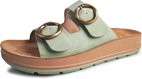 Women's 2026 Summer Casual Suede Upper PU Outsole Slide Genuine Leather Beach Footed Sandals with Double Buckle Straps in Saudi Arabia