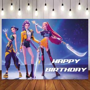 Demon Movie Hunters Birthday Party Decorations,Happy Birthday Banner Backdrop for Birthday Party Supplies in Kuwait