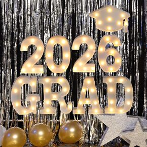 Graduation Party Decorations 2025-8 LED Long Marquee Light Up Letters 'Grad 2025' and 1 'Doctorial hat' - Graduation Party Decor for Kindergarten Preschool High School College in Saudi Arabia