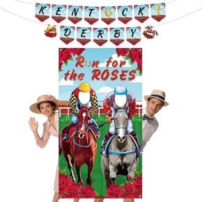 2026 Derby Photo Booth Backdrop 6 * 3.3 ft, Run for The Roses Backdrop, Derby Party Banners, Horse Racing Party Decoration for Indoor Outdoor, Mantle, Fireplace, Party Supplies in Kuwait
