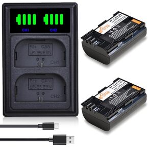 بطارية Pickle Power LP-E6 LP-E6N وشاحن USB مزدوج LED متوافق مع 5D Mark II/III/IV، 5Ds، 5DS R، 6D، 6D Mark II، 7D، 7D Mark II، R، 60D، 70D، 80D، 90D، C700، XC10، XC15 (ليس لـ R6، R6 ii) in Kuwait
