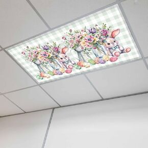 Spring Easter Magnetic Fluorescent Light Covers for Ceiling Lights 2x4 Ft, Colorful Cute Rabbits Eggs Flowers Green Plaid Office Classroom Kitchen Drop Ceiling Light Covers Filters Shade Panel 3 Packs in Kuwait