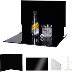 Product Photography Backdrop Kit, Reflective Black Acrylic Sheet & Light-Absorbing Flocked Bakcdrop Board, Tabletop Photo Background for Figurines, Jewelry and Cosmetics, 16x11.5in, MDAOCRY in Saudi Arabia