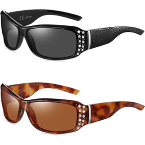 Wzerry Polarized Sunglasses for Women, Rhinestone Wrap Around Sunglasses Trendy Bling Sunglasses UV400 Protection for Driving in Saudi Arabia