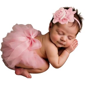 Newborn Baby Photography Prop Girl Outfits Tulle Mesh Tutu Skirt &Headdress in Saudi Arabia